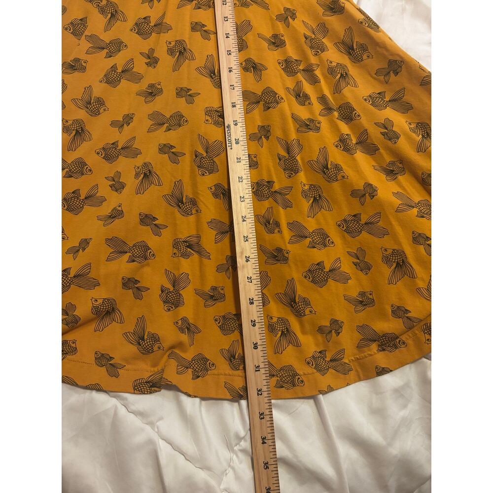 Effie’s Heart Goldfish Print Fit & Flare Dress Size Medium Mustard Retro Midi - Picture 5 of 6